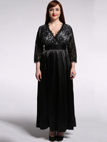 Elegant Lace Hollow Out Patchwork V-Neck Party Maxi Dress For Women