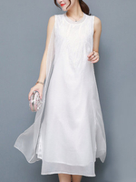 Elegant Layered Pure Color Sleeveless O-neck Women Maxi Dress