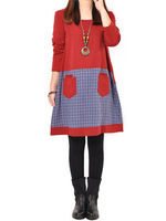Elegant Loose Plaid Patchwork Round Neck A-Line Dress For Women