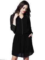 Elegant Pure Color Elastic Waist Chiffon Mini Dress For Women