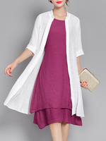 Elegant Solid Drawstring Sleeveless Dress Half Sleeve Kimonos Two-Piece Suit