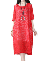 Elegant Women Half Sleeve Lace Two Layers O-neck Dresses