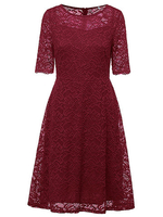 Elegant Women Lace Crochet Short Sleeve Pure Color Party Dresses
