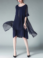 Elegant Women Patchwork Irregular Chiffon Half Sleeve Two-Piece Dress