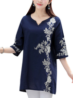 Embroidered Half Sleeve V-Neck Shirts