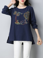 Embroidered Irregular Hem T-shirts