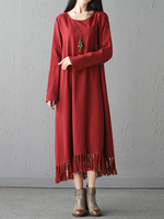 Embroidery Tassel Hem Women Dresses