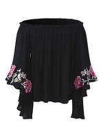 Ethnic Embroidery Flare Sleeve T-Shirts