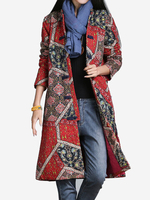 Ethnic Printed Long Sleeve Plate Buckle Vintage Coats For Women