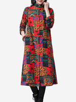 Ethnic Printed Long Sleeve Plate Buckles Vintage Coats For Women
