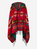 Ethnic Printed Loose Tassel Horn Button Hooded Women Cape