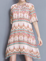 Ethnic Style Cross V-neck Printed Loose Dresses For Women