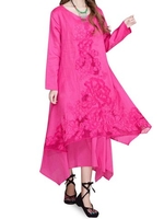 Ethnic Style Embroidery Hollow Out Fake Two-Pieces Maxi Dress For Women