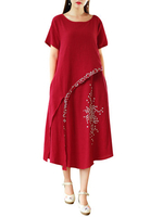 Ethnic Style Embroidery Splicing Short Sleeves Dresses