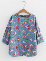 Ethnic Style Printed Lantern Sleeve Shirts For Women