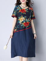Ethnic Style Splicing Printed Short Sleeves Dresses