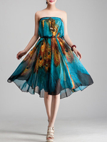 Ethnic Style Women Peacock Feathers Printed Maxi Skirt
