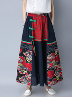 Ethnic Women Patchwork Elastic Waist Loose Maxi Skirts
