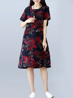 Ethnic Women Short Sleeves O-neck Floral Print Dresses