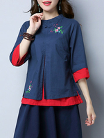 Fake Two Pieces Embroidered T-shirts