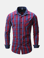 Fashion Business Big Plaids Printing Pure Cotton Long Sleeve Dress Shirts for Men