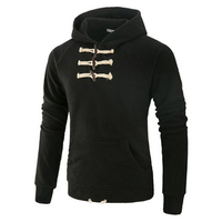 Fashion Horns Cotton Solid Color Long Sleeve Casual Hooded for Men