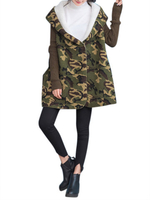 Fashion Loose Camouflage Hooded Both Sides Wear Coat For Women