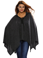 Fashion Loose V Neck Hooded Lace-up Cloak Blouse For Women