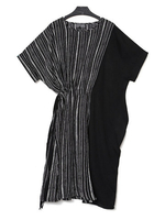 Fashion Stripe Stitching Batwing Sleeve Waist Drawstring Dress For Women