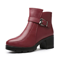 Fashion Style Square High Heels Warm Inside Soft Ankle Boot for Women
