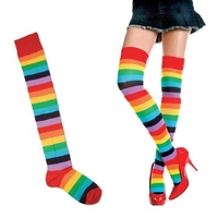 Fashion Women Polyester Over Knee Stocking Rainbow Colorful Thigh Long Stripey Stockings Socks