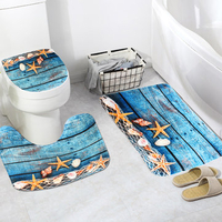 Flannel Starfish Pattern Toilet Rug Bathroom Contour Mat Non slip Mat Lid Toilet Cove 3Pcs/Set
