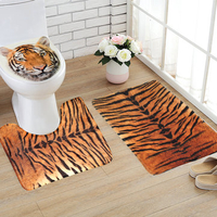 Flannel Tiger Pattern Theme Toilet Rug Bathroom Contour Mat Non slip Mat Lid Toilet Cove 3Pcs/Set