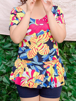 Floral Printing Wireless Short Sleeves Two Pieces Tankini For Women