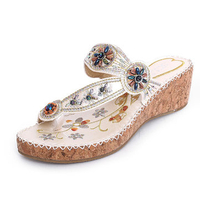 Floral Rhinestone Platform Clip Toe Embroidery Sandals