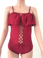 Flounces Front Hollow Out Swimsuits Spaghetti Straps Backless Monokini