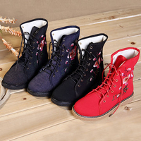 Flower Embroidery Ankle Flat Retro Boots For Women