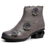 Flower Retro Leather Warm Ankle Boots
