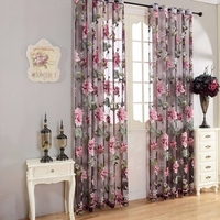Flower Transparent Tulle Curtains Window Screen Decor Living Room Yellow Purple Sheer Curtain