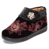 Flower Vintage Slip On Cotton Metal Flat Ankle Boots