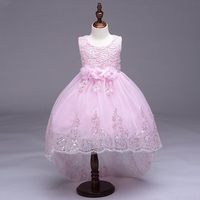 Flowers Bowknot Sleeveless O-neck Trailing Princess Dress For Kids Girls