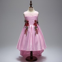 Flowers Embroidered Sleeveless V-neck Trailing Princess Dress For Kids Girls