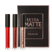 FOCALLURE 3Pcs/Kit Lip Gloss Metal Matte Liquid Lipstick Waterproof Makeup