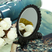Folding Retro Handle Cosmetic Mirror Black Oval Handheld Mini Mirrors