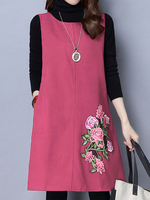 Folk Embroidered Women Sleeveless O Neck Vest Dress