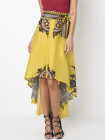 Folk Style Floral Print Irregular High Waist Skirt For Women