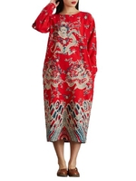 Folk Style Print Loose Long Sleeve O-neck Women Maxi Dresses