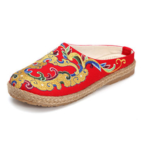 Folkways Embroidered Slip On Flat Backless Loafers
