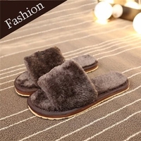 Furry Peep Toe Warm Floor Indoor Flat Slip On Slippers