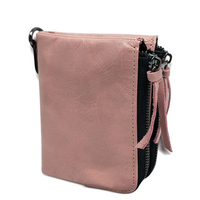 Genuine Leather Double Zipper Short Wallets Two Folded Purse Card Holder Coin Bags